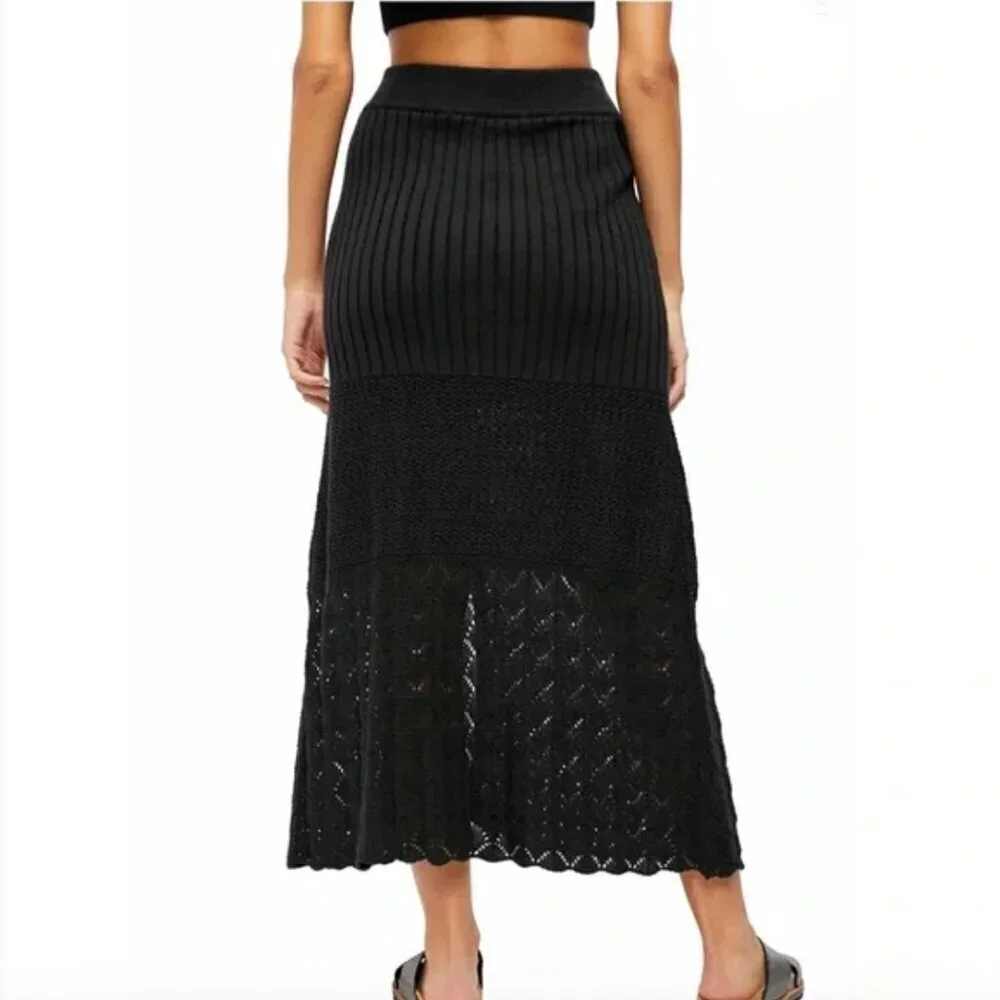 Women's L Free People Bari Knit Column Black Maxi Skirt
